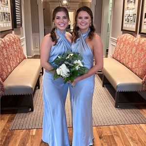 Show Me Your Mumu ~ Jasmine Halter Maxi Dress ~ Steel Blue Luxe Satin ~ size XS